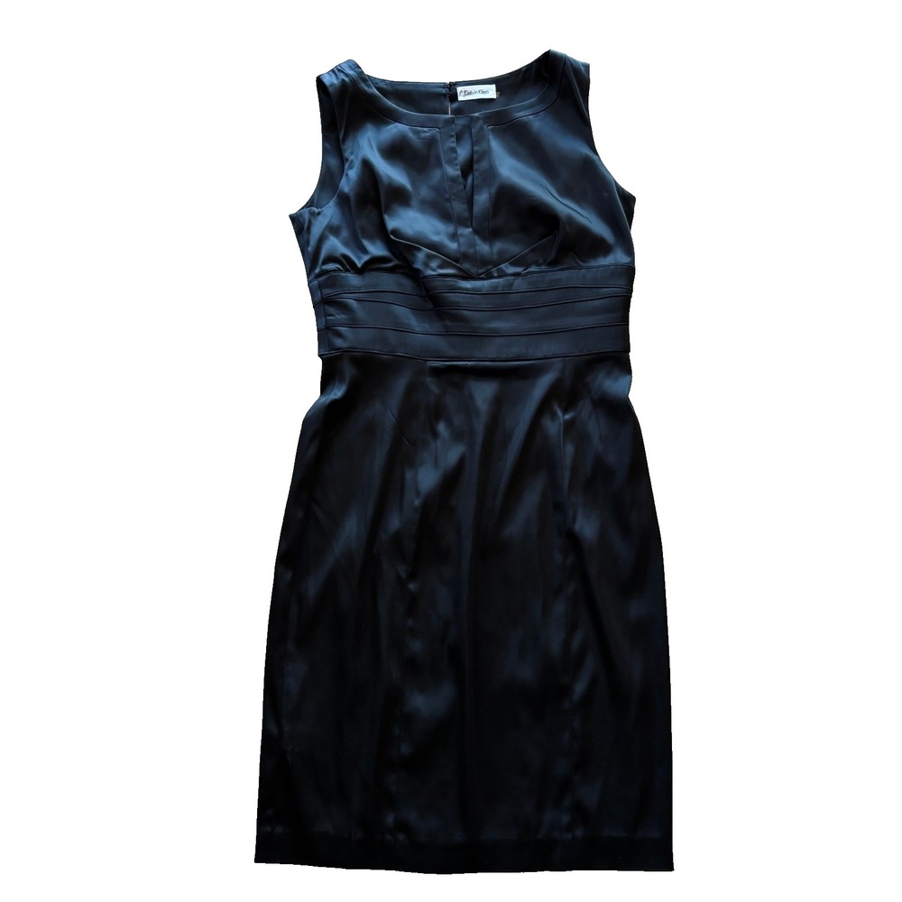Calvin Klein Womens Black Satin Sleeveless Sheath Cocktail Dress Size 8
